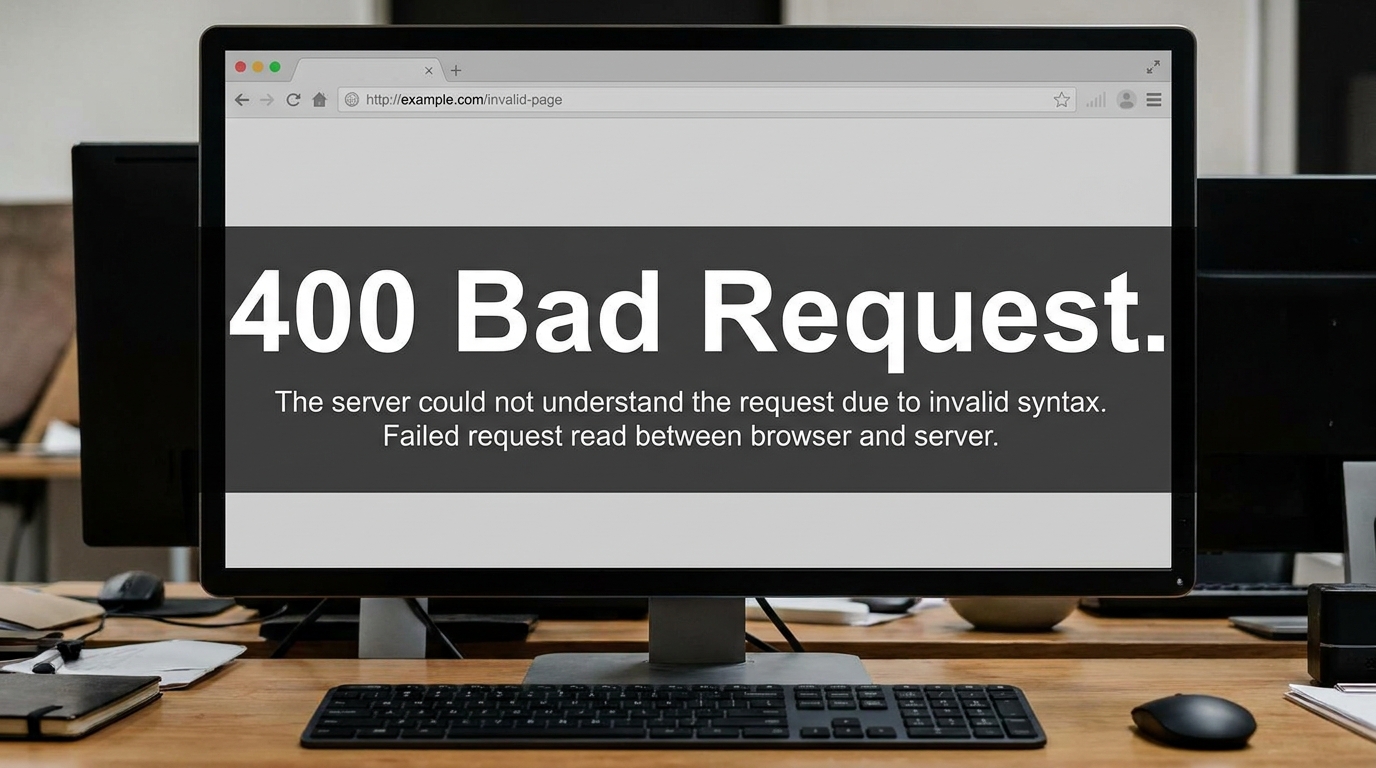 400 hatası nedir? - Bir web tarayıcısı ekranında büyük 400 Bad Request uyarısı, tarayıcı ile sunucu arasında başarısız istek oku