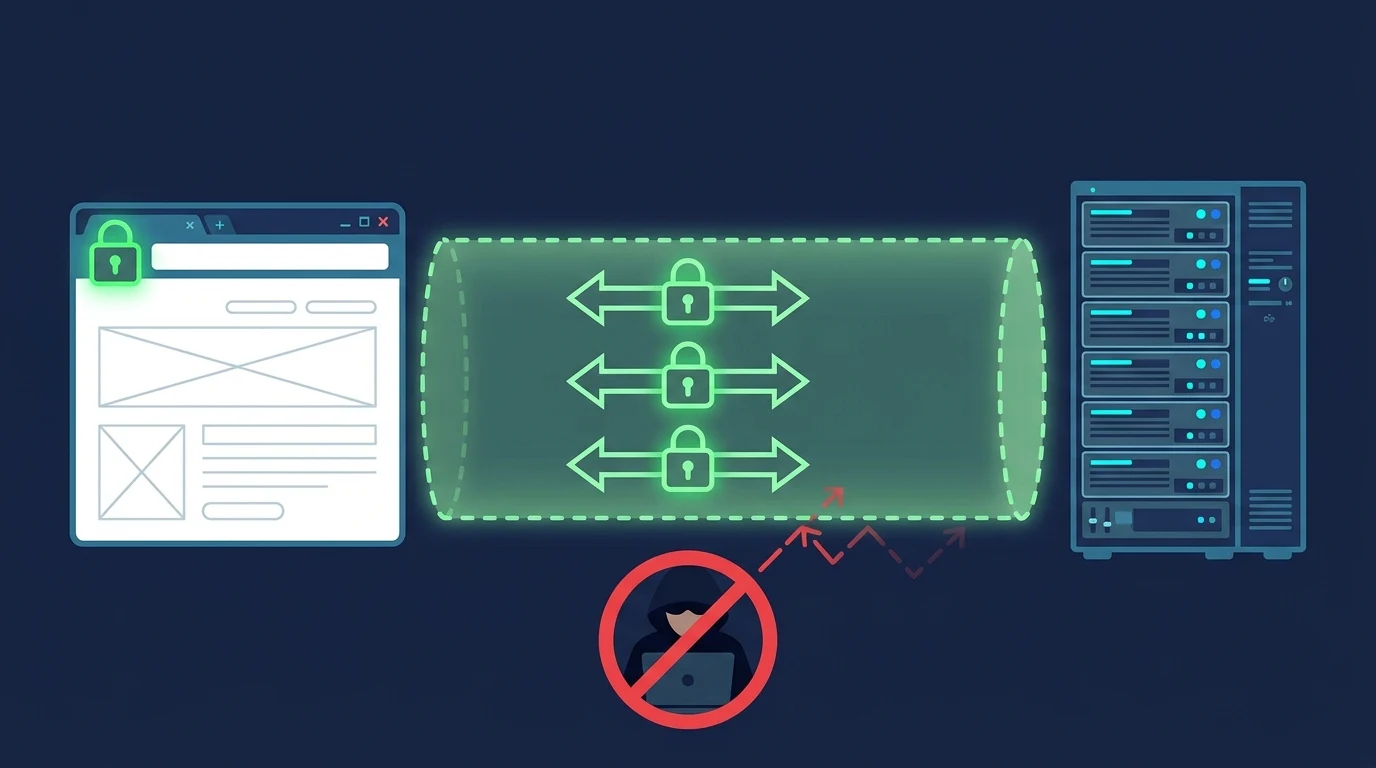 SSL ve TLS arasındaki fark: SSL sertifikasının modern TLS protokolü ile şifreli bağlantı kurma sürecini gösteren infografik